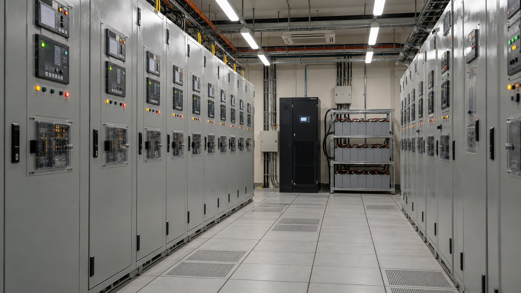 Power utility UPS cabinets in a substation control room